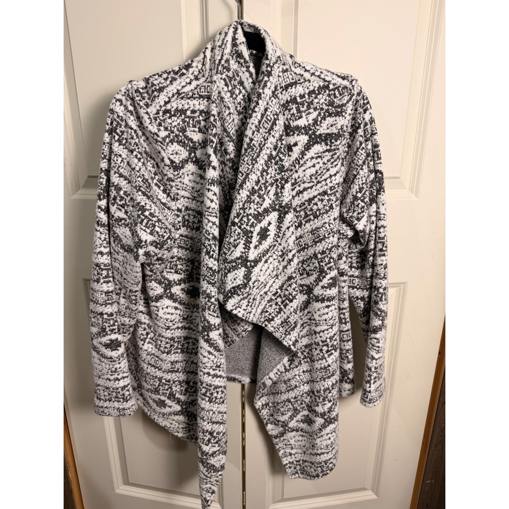 Knox Rose Womens XL Black White Geometric Tribal Draped Waterfall Cardigan